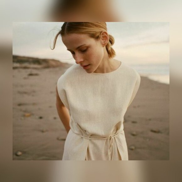 Doen Nellcote Nutmilk Noil Wrap Mini Dress XS Women's Casual Fringes NEW 19200 - Picture 2 of 4